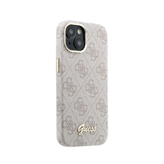 GUESS Funda de Polipiel Logo en Relieve para iPhone 14 Compatible con MagSafe y Protección Anticaídas, Rosa