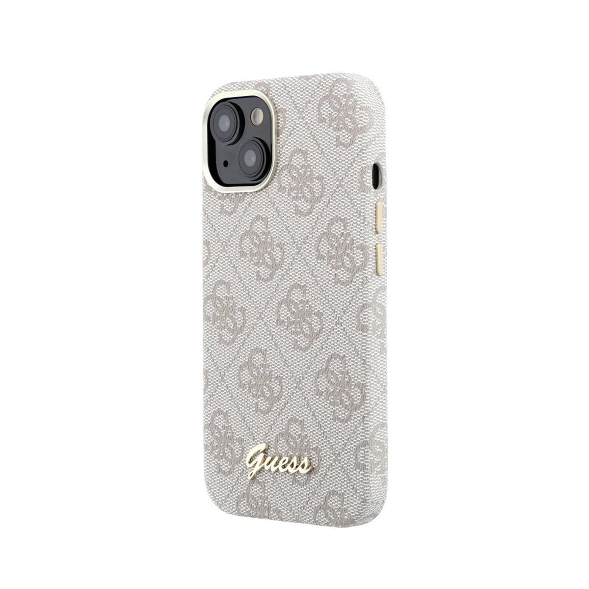 GUESS Funda de Polipiel Logo en Relieve para iPhone 14 Compatible con MagSafe y Protección Anticaídas, Rosa