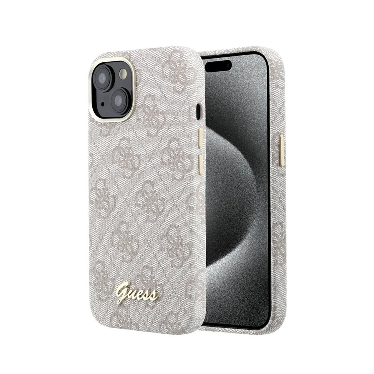 GUESS Funda de Polipiel Logo en Relieve para iPhone 14 Compatible con MagSafe y Protección Anticaídas, Rosa