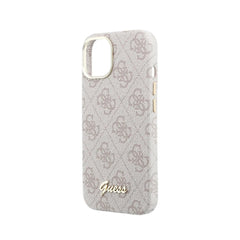 GUESS Funda de Polipiel Logo en Relieve para iPhone 14 Compatible con MagSafe y Protección Anticaídas, Rosa