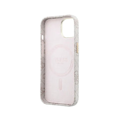 GUESS Funda de Polipiel Logo en Relieve para iPhone 14 Compatible con MagSafe y Protección Anticaídas, Rosa