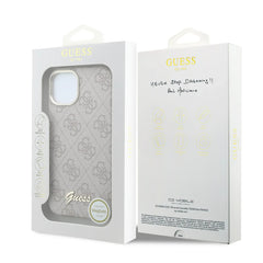 GUESS Funda de Polipiel Logo en Relieve para iPhone 14 Compatible con MagSafe y Protección Anticaídas, Rosa