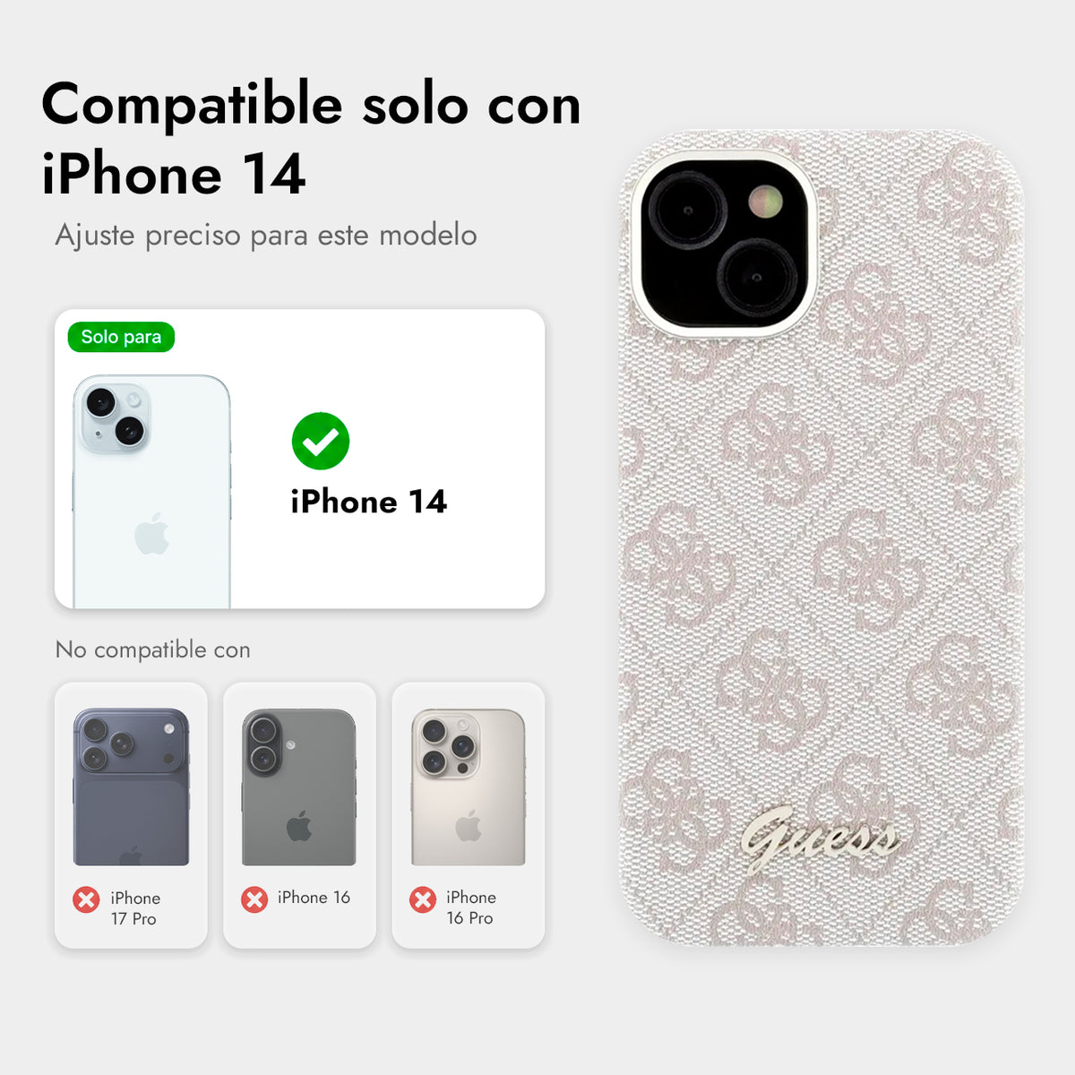 GUESS Funda de Polipiel Logo en Relieve para iPhone 14 Compatible con MagSafe y Protección Anticaídas, Rosa