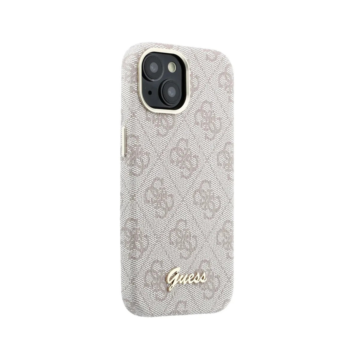 GUESS Funda de Polipiel Logo en Relieve para iPhone 15 Compatible con MagSafe y Protección Anticaídas, Rosa