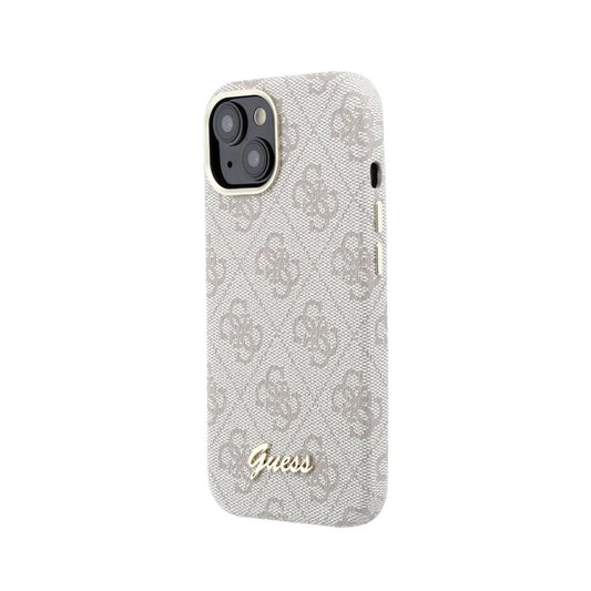 GUESS Funda de Polipiel Logo en Relieve para iPhone 15 Compatible con MagSafe y Protección Anticaídas, Rosa