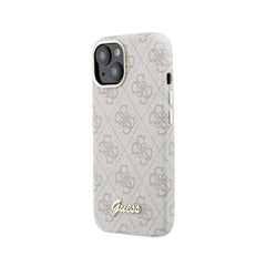 GUESS Funda de Polipiel Logo en Relieve para iPhone 15 Compatible con MagSafe y Protección Anticaídas, Rosa