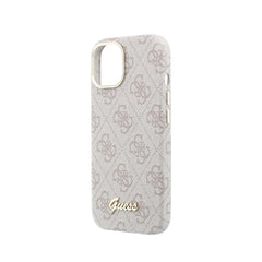 GUESS Funda de Polipiel Logo en Relieve para iPhone 15 Compatible con MagSafe y Protección Anticaídas, Rosa