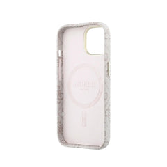 GUESS Funda de Polipiel Logo en Relieve para iPhone 15 Compatible con MagSafe y Protección Anticaídas, Rosa