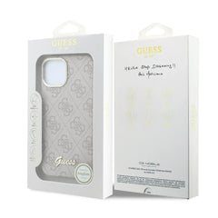 GUESS Funda de Polipiel Logo en Relieve para iPhone 15 Compatible con MagSafe y Protección Anticaídas, Rosa