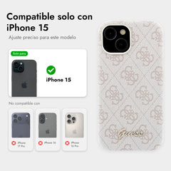 GUESS Funda de Polipiel Logo en Relieve para iPhone 15 Compatible con MagSafe y Protección Anticaídas, Rosa