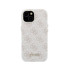 GUESS Funda de Polipiel Logo en Relieve para iPhone 15 Compatible con MagSafe y Protección Anticaídas, Rosa