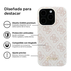 GUESS Funda de Polipiel Logo en Relieve para iPhone 15 Pro Compatible con MagSafe y Protección Anticaídas, Rosa