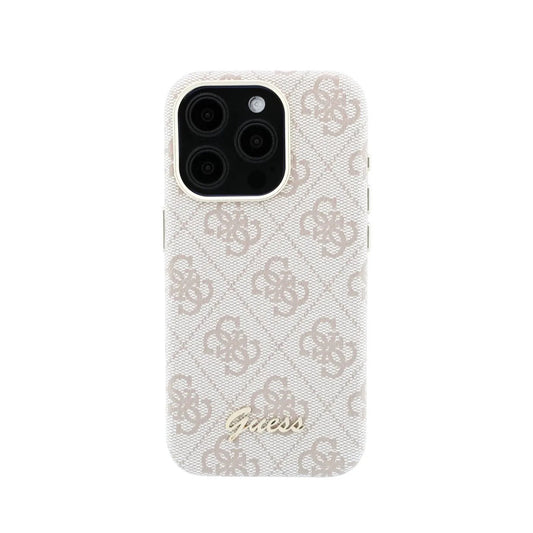 GUESS Funda de Polipiel Logo en Relieve para iPhone 15 Pro Compatible con MagSafe y Protección Anticaídas, Rosa