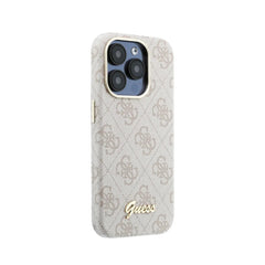 GUESS Funda de Polipiel Logo en Relieve para iPhone 15 Pro Compatible con MagSafe y Protección Anticaídas, Rosa