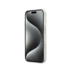 GUESS Funda de Polipiel Logo en Relieve para iPhone 15 Pro Compatible con MagSafe y Protección Anticaídas, Rosa