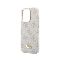GUESS Funda de Polipiel Logo en Relieve para iPhone 15 Pro Compatible con MagSafe y Protección Anticaídas, Rosa