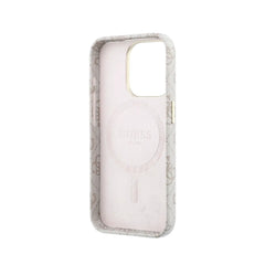 GUESS Funda de Polipiel Logo en Relieve para iPhone 15 Pro Compatible con MagSafe y Protección Anticaídas, Rosa