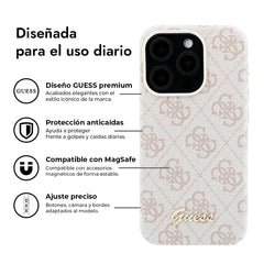 GUESS Funda de Polipiel Logo en Relieve para iPhone 15 Pro Max Compatible con MagSafe y Protección Anticaídas, Rosa