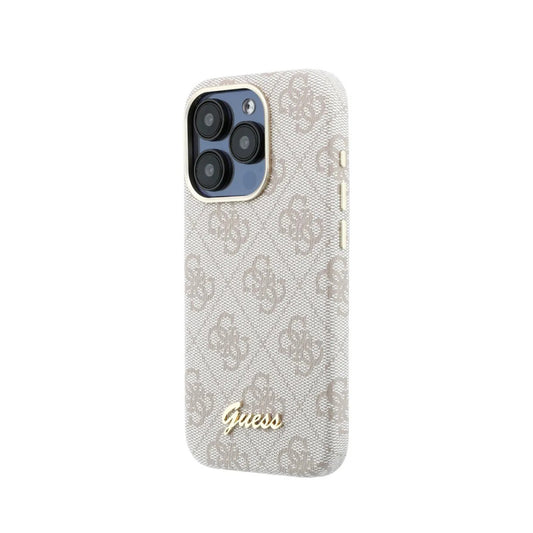 GUESS Funda de Polipiel Logo en Relieve para iPhone 15 Pro Max Compatible con MagSafe y Protección Anticaídas, Rosa