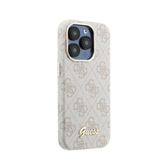 GUESS Funda de Polipiel Logo en Relieve para iPhone 15 Pro Max Compatible con MagSafe y Protección Anticaídas, Rosa