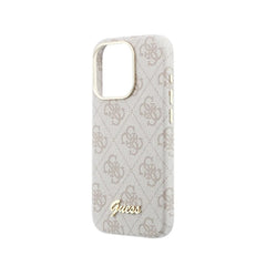 GUESS Funda de Polipiel Logo en Relieve para iPhone 15 Pro Max Compatible con MagSafe y Protección Anticaídas, Rosa