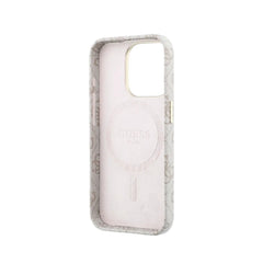 GUESS Funda de Polipiel Logo en Relieve para iPhone 15 Pro Max Compatible con MagSafe y Protección Anticaídas, Rosa