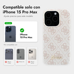 GUESS Funda de Polipiel Logo en Relieve para iPhone 15 Pro Max Compatible con MagSafe y Protección Anticaídas, Rosa
