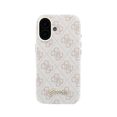 GUESS Funda de Polipiel Logo en Relieve para iPhone 16 Compatible con MagSafe y Protección Anticaídas, Rosa