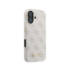 GUESS Funda de Polipiel Logo en Relieve para iPhone 16 Compatible con MagSafe y Protección Anticaídas, Rosa