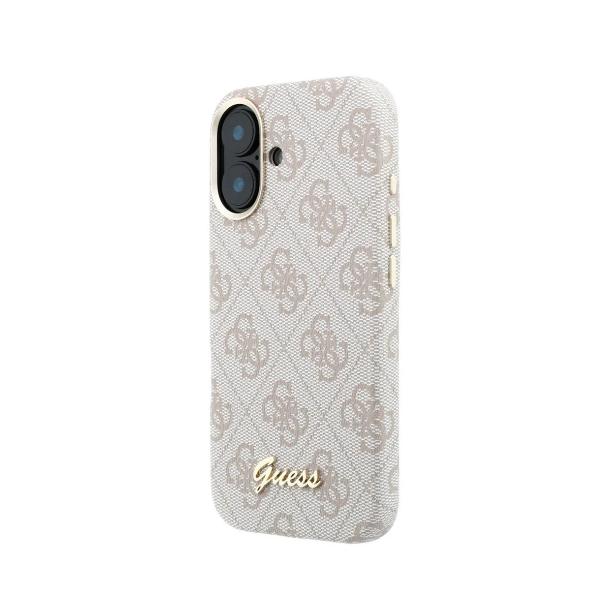 GUESS Funda de Polipiel Logo en Relieve para iPhone 16 Compatible con MagSafe y Protección Anticaídas, Rosa
