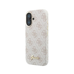 GUESS Funda de Polipiel Logo en Relieve para iPhone 16 Compatible con MagSafe y Protección Anticaídas, Rosa
