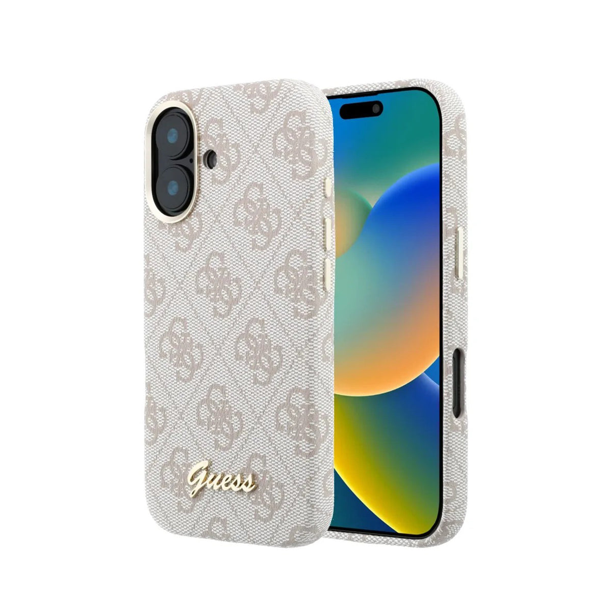 GUESS Funda de Polipiel Logo en Relieve para iPhone 16 Compatible con MagSafe y Protección Anticaídas, Rosa