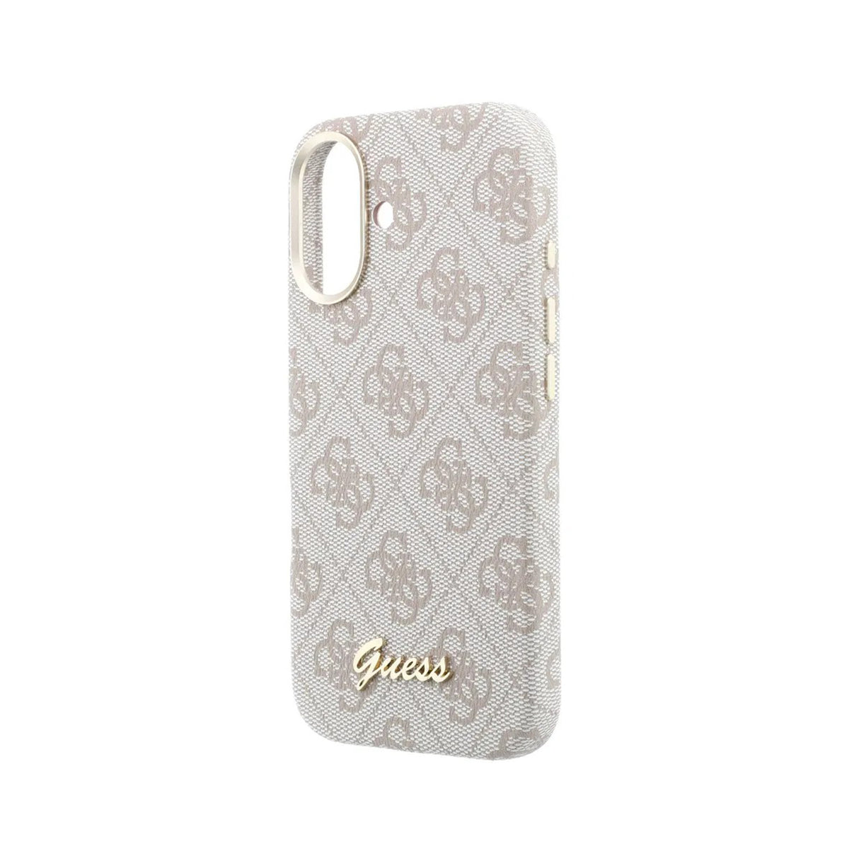 GUESS Funda de Polipiel Logo en Relieve para iPhone 16 Compatible con MagSafe y Protección Anticaídas, Rosa