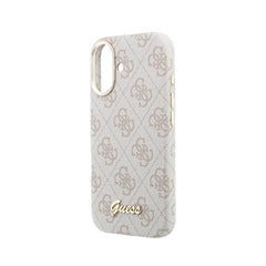 GUESS Funda de Polipiel Logo en Relieve para iPhone 16 Compatible con MagSafe y Protección Anticaídas, Rosa