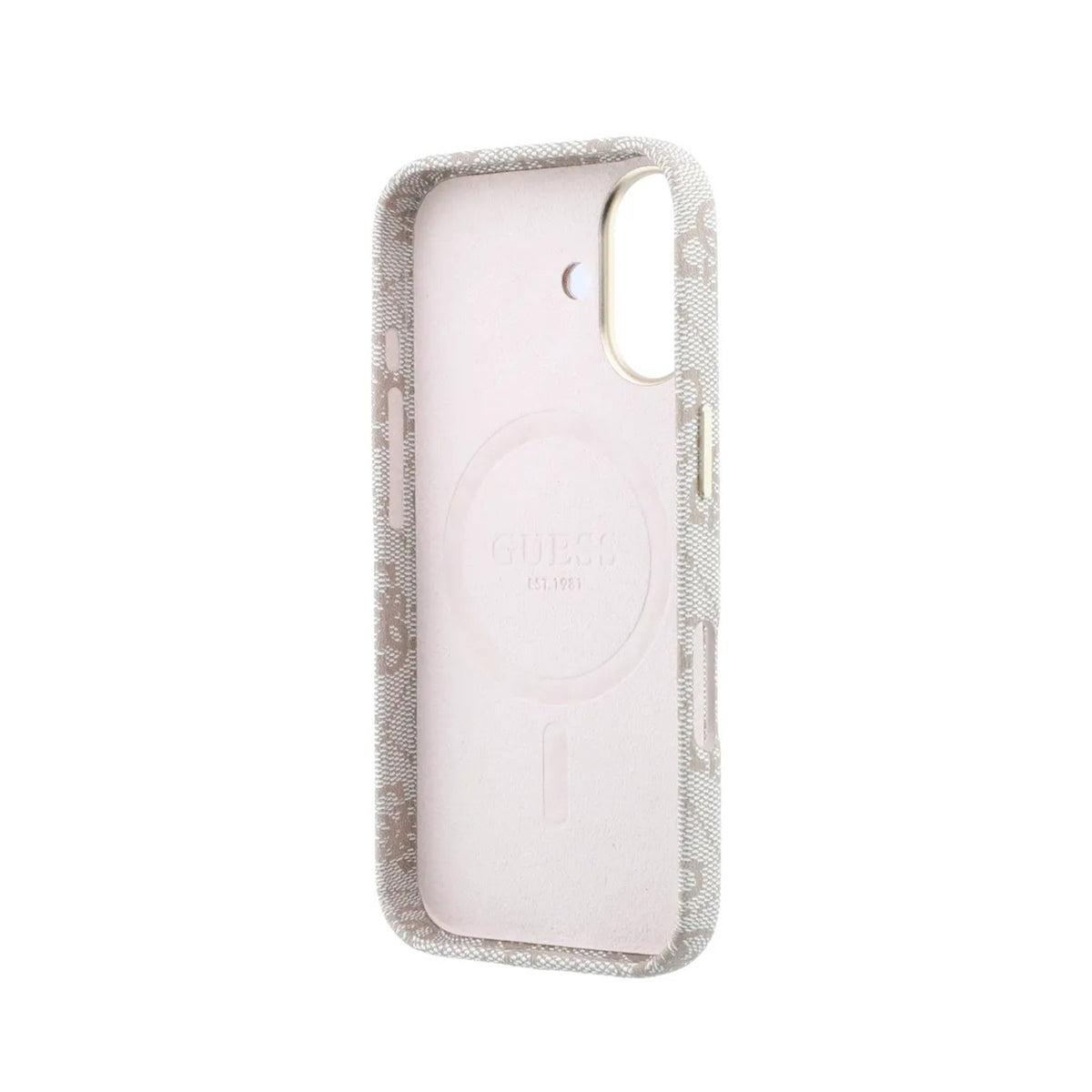 GUESS Funda de Polipiel Logo en Relieve para iPhone 16 Compatible con MagSafe y Protección Anticaídas, Rosa