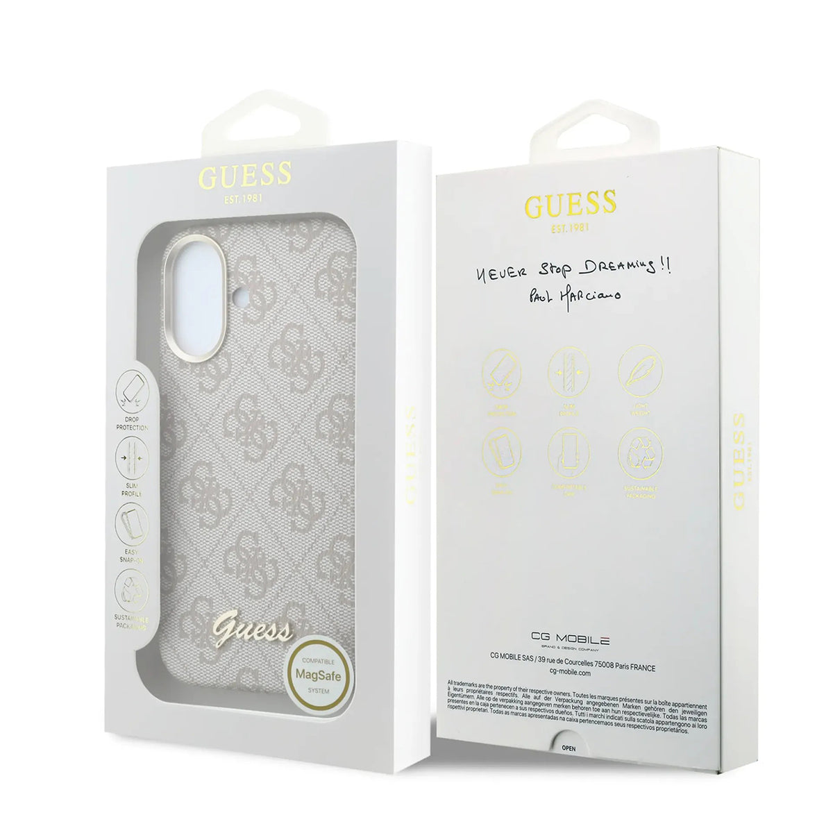GUESS Funda de Polipiel Logo en Relieve para iPhone 16 Compatible con MagSafe y Protección Anticaídas, Rosa