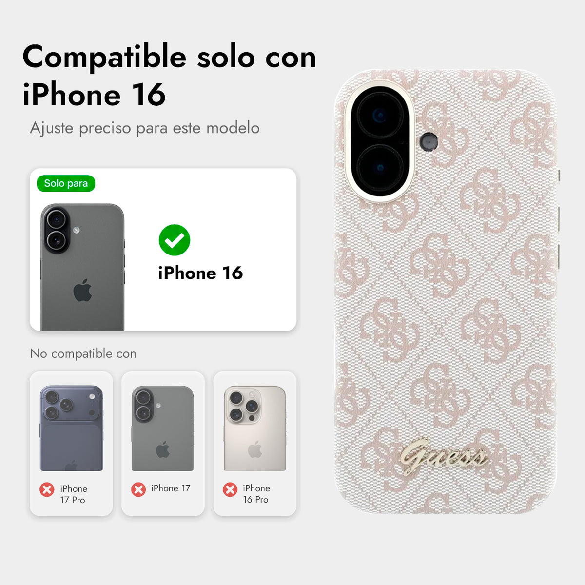 GUESS Funda de Polipiel Logo en Relieve para iPhone 16 Compatible con MagSafe y Protección Anticaídas, Rosa