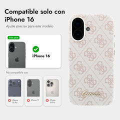 GUESS Funda de Polipiel Logo en Relieve para iPhone 16 Compatible con MagSafe y Protección Anticaídas, Rosa