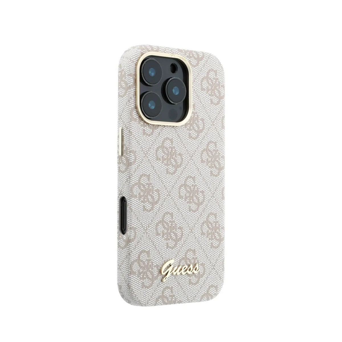 GUESS Funda de Polipiel Logo en Relieve para iPhone 16 Pro Compatible con MagSafe y Protección Anticaídas, Rosa