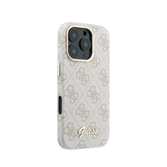 GUESS Funda de Polipiel Logo en Relieve para iPhone 16 Pro Compatible con MagSafe y Protección Anticaídas, Rosa
