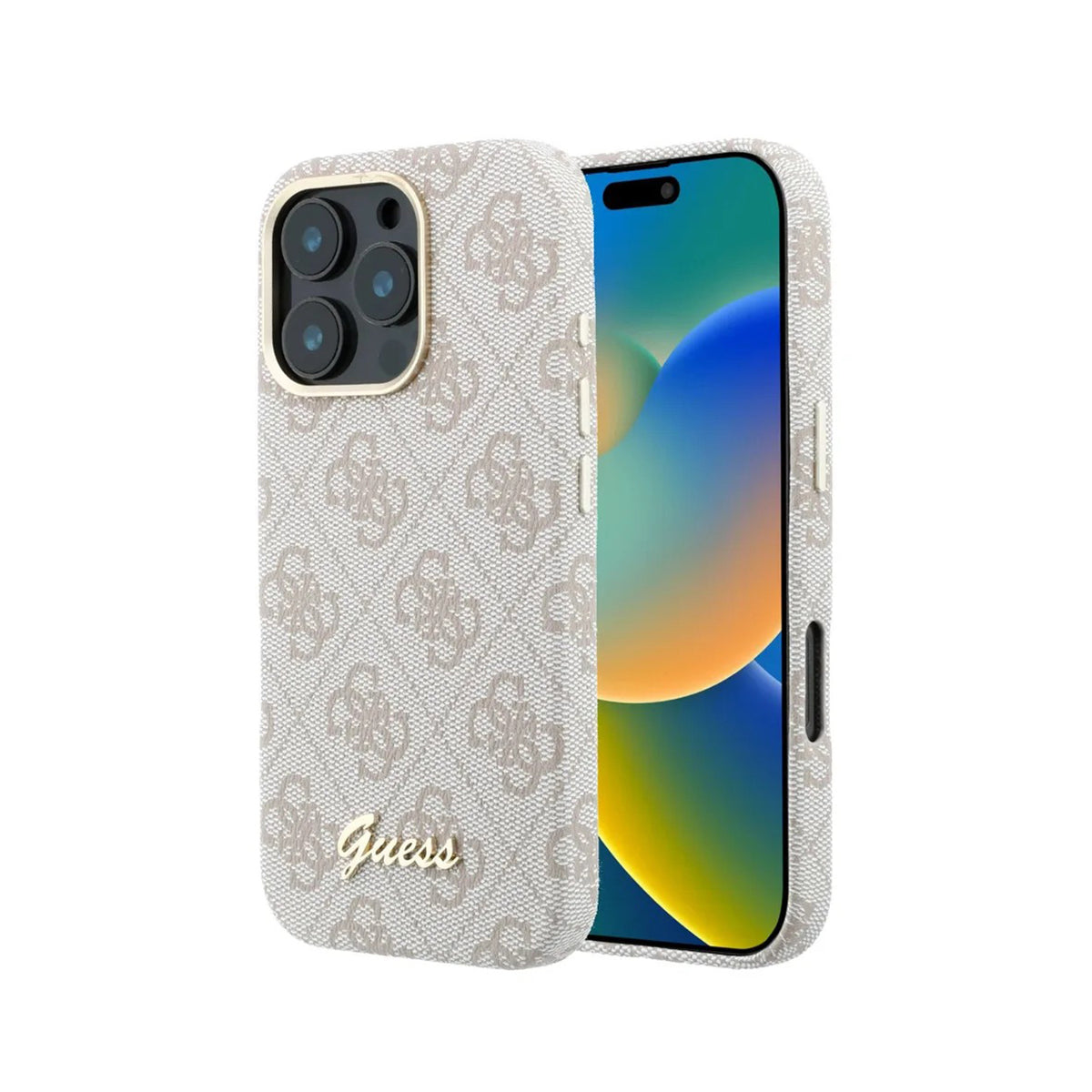 GUESS Funda de Polipiel Logo en Relieve para iPhone 16 Pro Compatible con MagSafe y Protección Anticaídas, Rosa