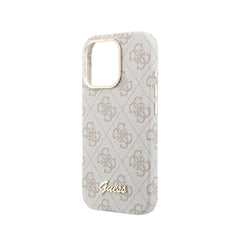 GUESS Funda de Polipiel Logo en Relieve para iPhone 16 Pro Compatible con MagSafe y Protección Anticaídas, Rosa