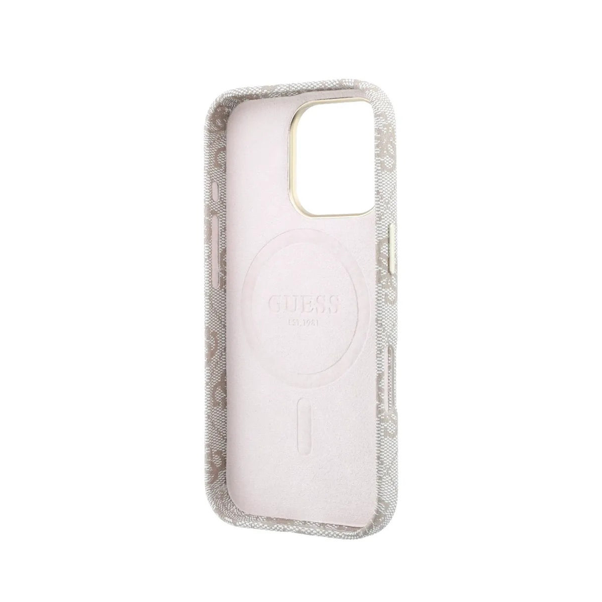 GUESS Funda de Polipiel Logo en Relieve para iPhone 16 Pro Compatible con MagSafe y Protección Anticaídas, Rosa