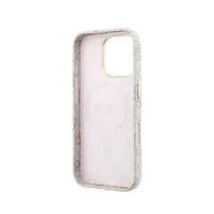 GUESS Funda de Polipiel Logo en Relieve para iPhone 16 Pro Compatible con MagSafe y Protección Anticaídas, Rosa