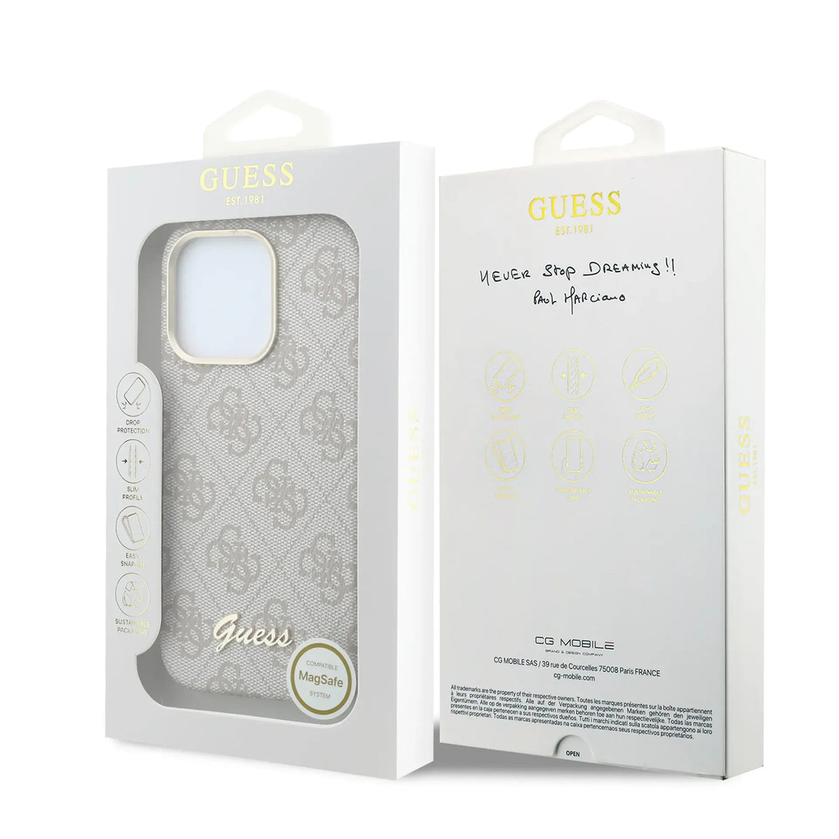GUESS Funda de Polipiel Logo en Relieve para iPhone 16 Pro Compatible con MagSafe y Protección Anticaídas, Rosa
