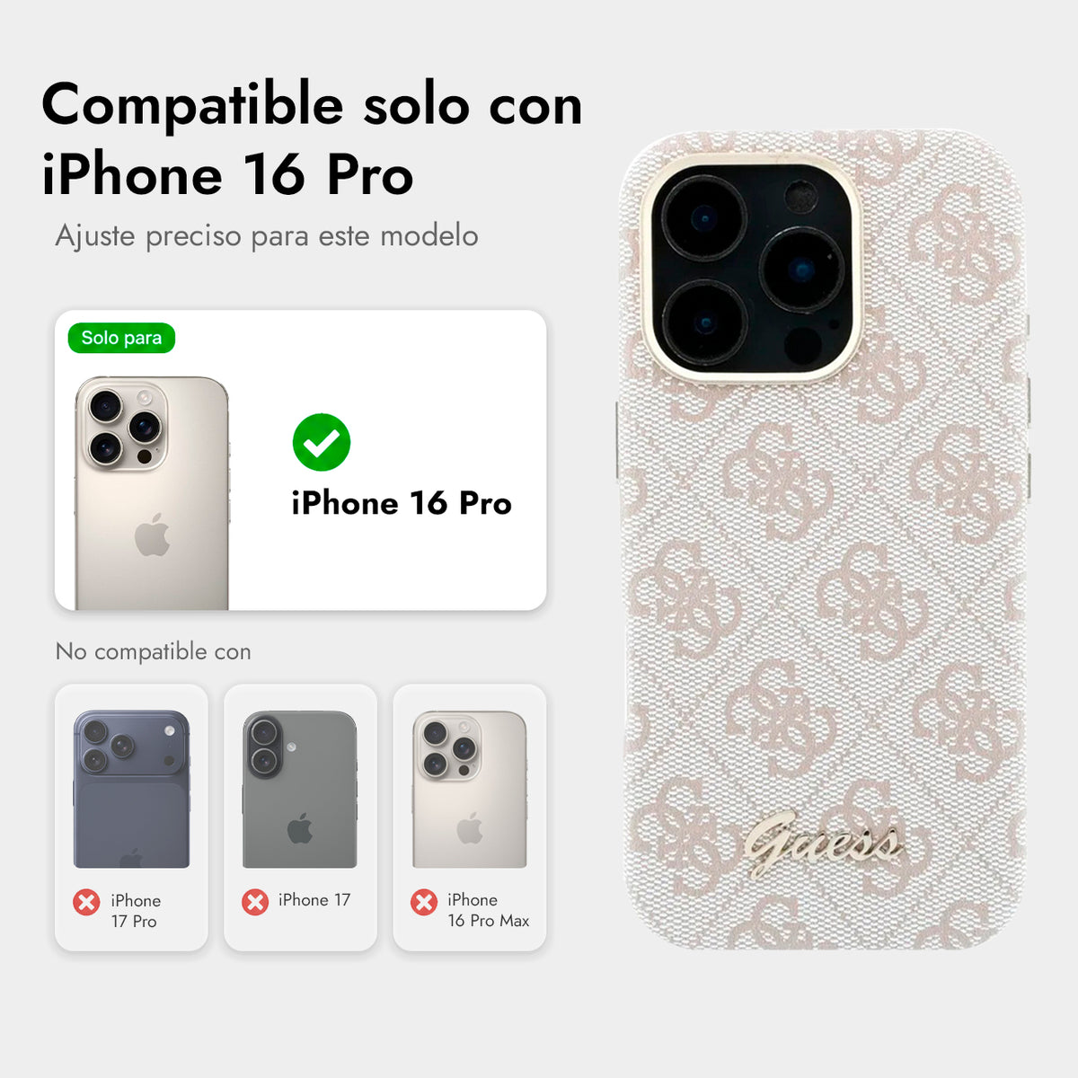 GUESS Funda de Polipiel Logo en Relieve para iPhone 16 Pro Compatible con MagSafe y Protección Anticaídas, Rosa