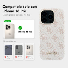 GUESS Funda de Polipiel Logo en Relieve para iPhone 16 Pro Compatible con MagSafe y Protección Anticaídas, Rosa