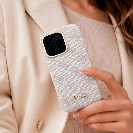 GUESS Funda de Polipiel Logo en Relieve para iPhone 16 Pro Max Compatible con MagSafe y Protección Anticaídas, Rosa