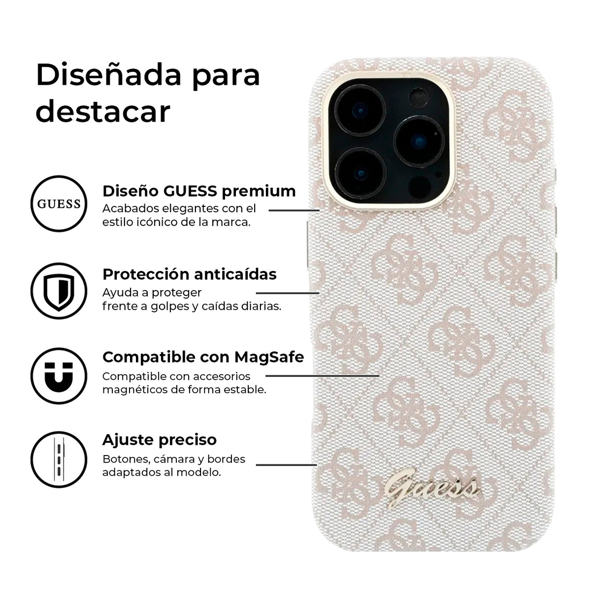 GUESS Funda de Polipiel Logo en Relieve para iPhone 16 Pro Max Compatible con MagSafe y Protección Anticaídas, Rosa