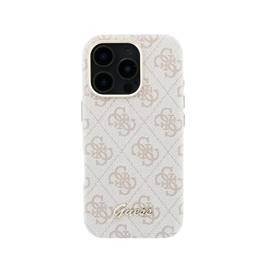 GUESS Funda de Polipiel Logo en Relieve para iPhone 16 Pro Max Compatible con MagSafe y Protección Anticaídas, Rosa